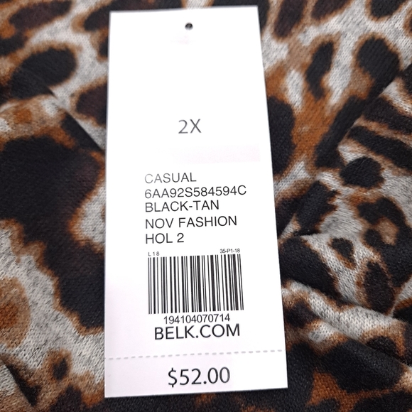 New Directions Women's Leopard Cowl Neck Sweater Black Gray Stretch Plus - Sz 2X - Picture 5 of 7